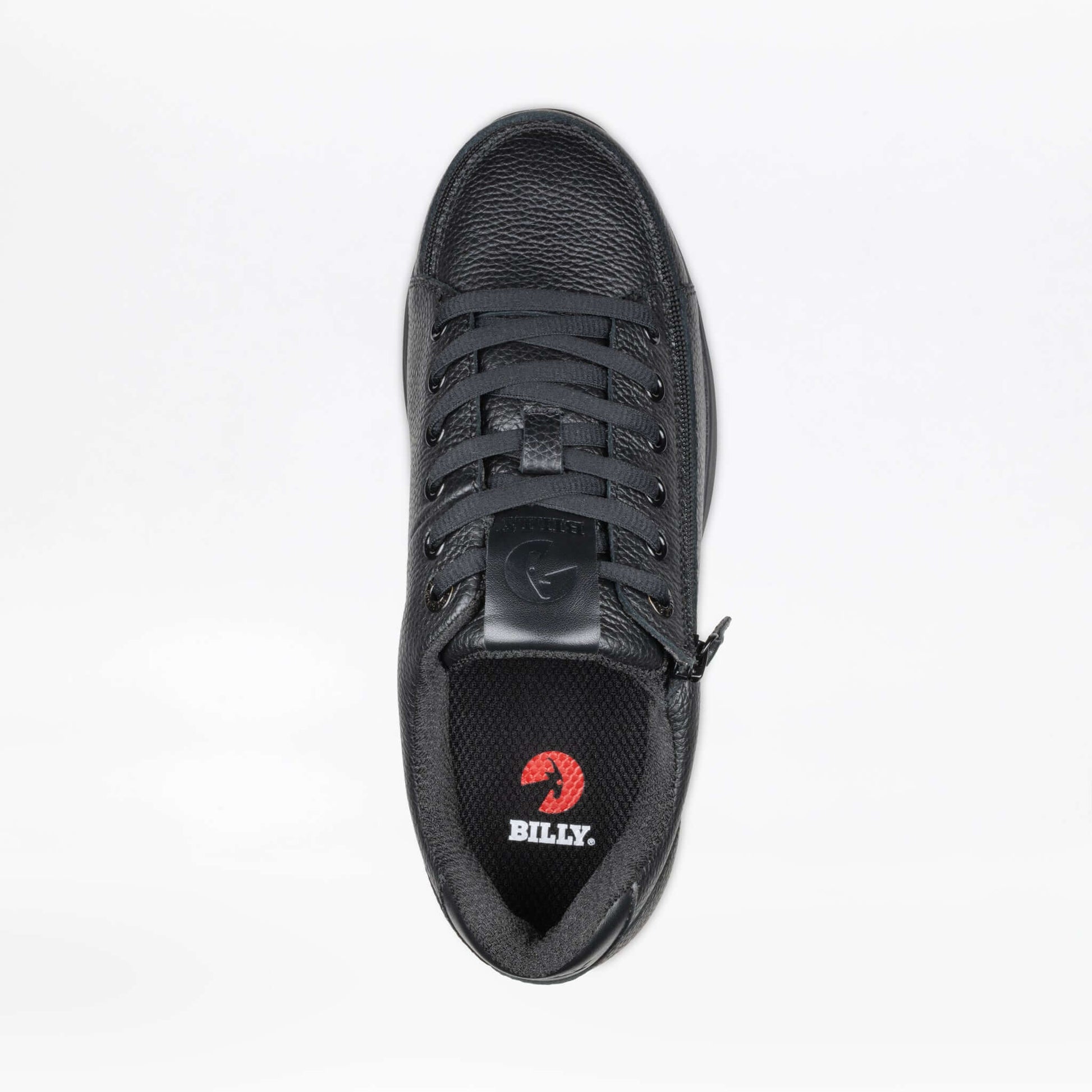 Top view of BILLY Comfort Plush men's black leather comfort shoes with side zipper, ideal for diabetic feet and arthritis